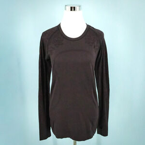 Lululemon Size 10 Burgundy Swiftly Tech Floral Crew Long Sleeve Active Knit Top